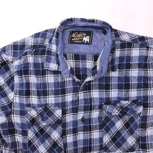 Dukes Bark Tartan Flannel Long Sleeve Button Up Shirt Mens Size Large L Blue